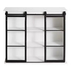 Kate & Laurel All Things Decor Armoire murale décorative en bois Barnhardt 30 po x 28 po avec 2 portes coulissantes en verre blanc : 3 niveaux de rangement