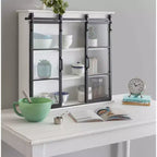 Kate & Laurel All Things Decor Armoire murale décorative en bois Barnhardt 30 po x 28 po avec 2 portes coulissantes en verre blanc : 3 niveaux de rangement