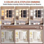 Coiffeuse avec miroir et lumières, Coiffeuse avec station de recharge, Coiffeuse en bois avec lumières RVB pour chambre à coucher, pour filles