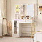 Coiffeuse avec miroir et lumières, Coiffeuse avec station de recharge, Coiffeuse en bois avec lumières RVB pour chambre à coucher, pour filles