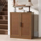 MAYEERTY 16 Tall Storage Cabinet with Rattan Doors 2 Shelves, Freestanding Cabinet for Living Room Kitchen Beige 1pcs