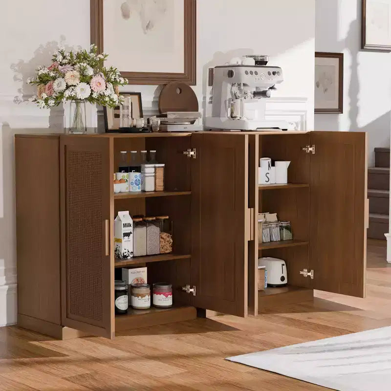 MAYEERTY Armoire de rangement haute 16 avec portes en rotin 2 étagères, meuble autoportant pour salon cuisine beige 1 pièce