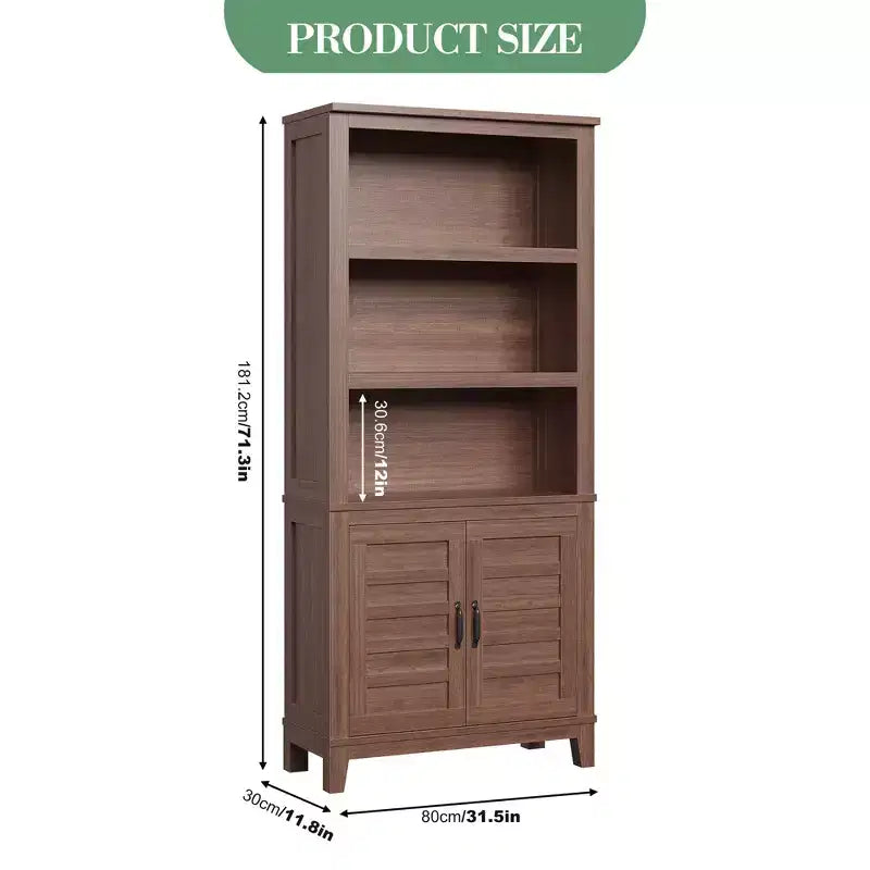 Bibliothèque de ferme de 71 po avec portes, étagère vintage avec armoire de rangement et étagère réglable, bibliothèque rétro à 5 niveaux, bibliothèque rustique pour salon