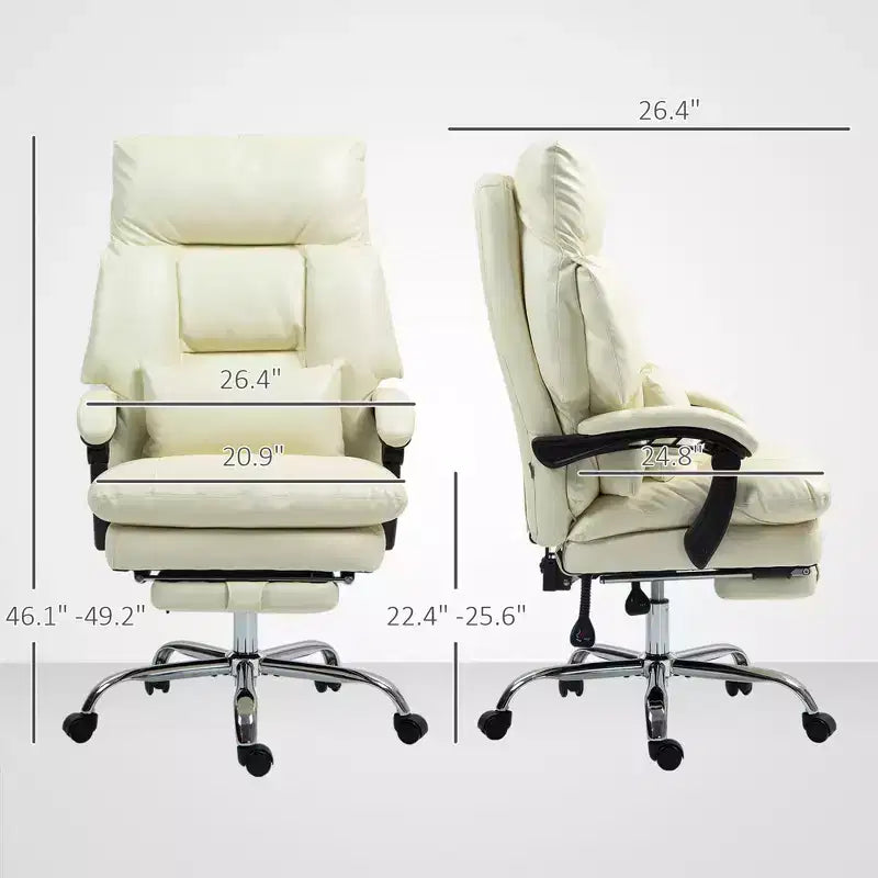 Chaise de bureau inclinable à dossier haut avec repose-pieds – Rembourrage en cuir PU