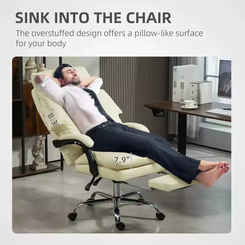 Chaise de bureau inclinable à dossier haut avec repose-pieds – Rembourrage en cuir PU