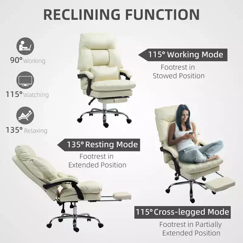 Chaise de bureau inclinable à dossier haut avec repose-pieds – Rembourrage en cuir PU
