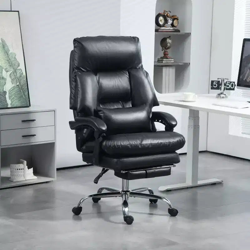 Chaise de bureau inclinable à dossier haut avec repose-pieds – Rembourrage en cuir PU