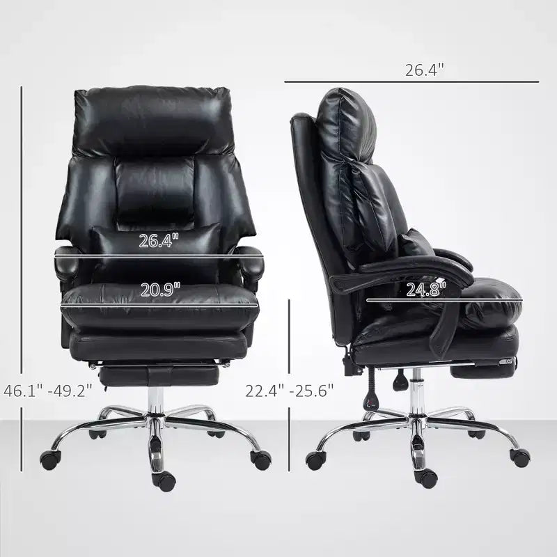 Chaise de bureau inclinable à dossier haut avec repose-pieds – Rembourrage en cuir PU