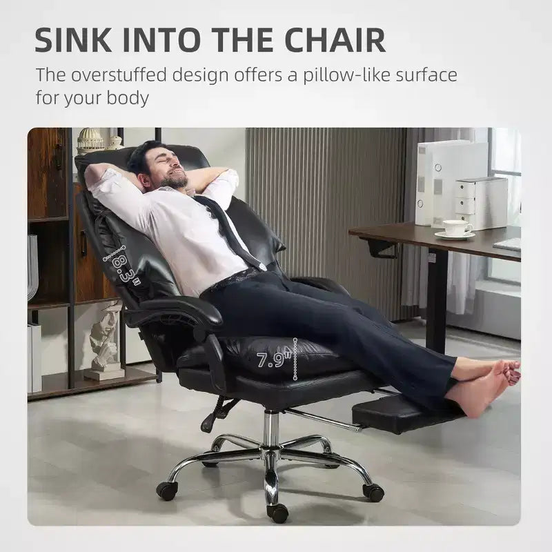 Chaise de bureau inclinable à dossier haut avec repose-pieds – Rembourrage en cuir PU