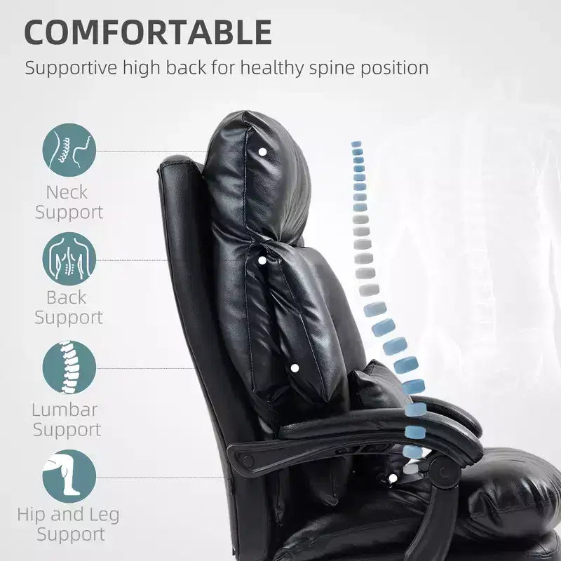 Chaise de bureau inclinable à dossier haut avec repose-pieds – Rembourrage en cuir PU