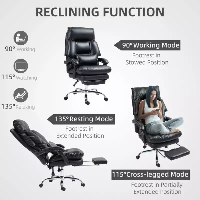 Chaise de bureau inclinable à dossier haut avec repose-pieds – Rembourrage en cuir PU