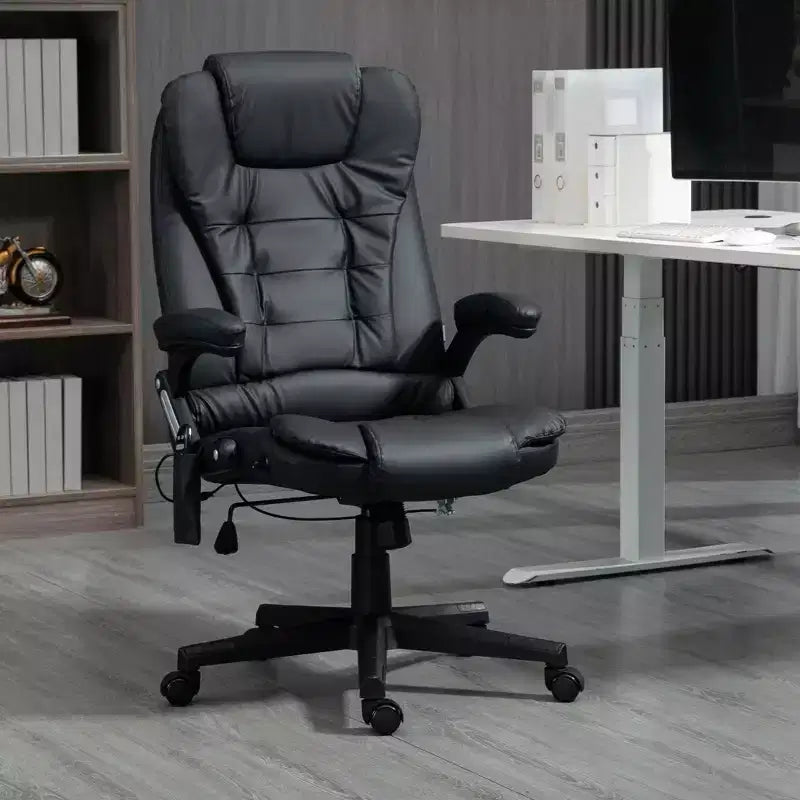 Fauteuil de bureau massant, Fauteuil d'ordinateur inclinable et chauffant avec 6 points de vibration, accoudoir et télécommande