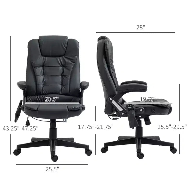 Fauteuil de bureau massant, Fauteuil d'ordinateur inclinable et chauffant avec 6 points de vibration, accoudoir et télécommande