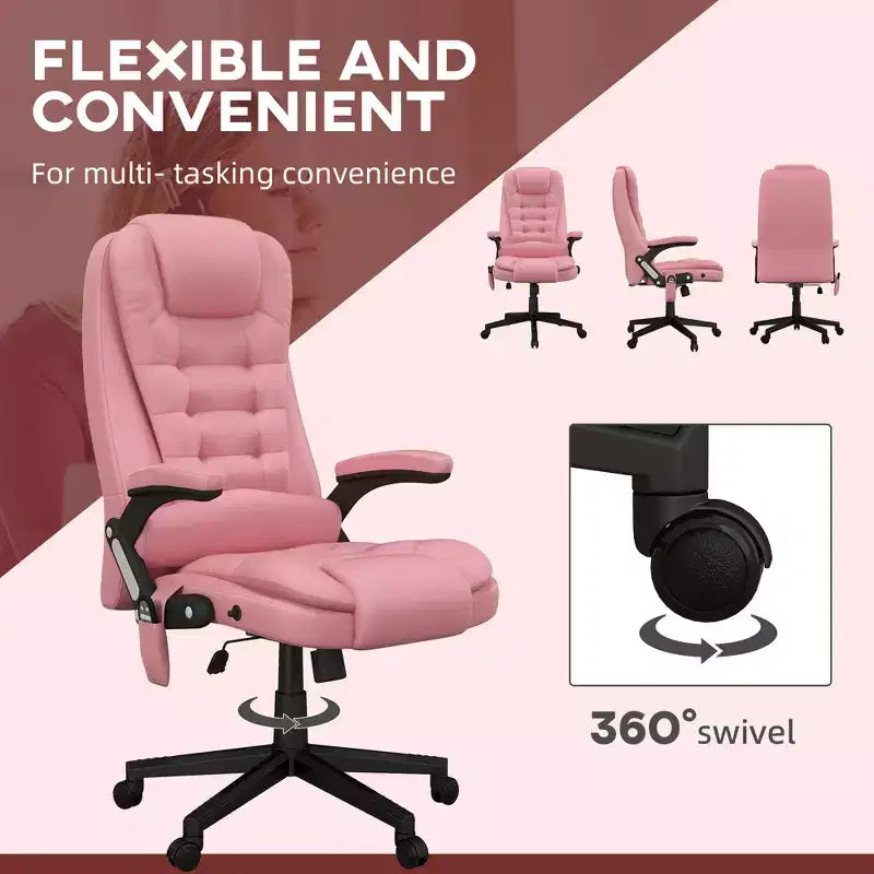 Fauteuil de bureau massant, Fauteuil d'ordinateur inclinable et chauffant avec 6 points de vibration, accoudoir et télécommande
