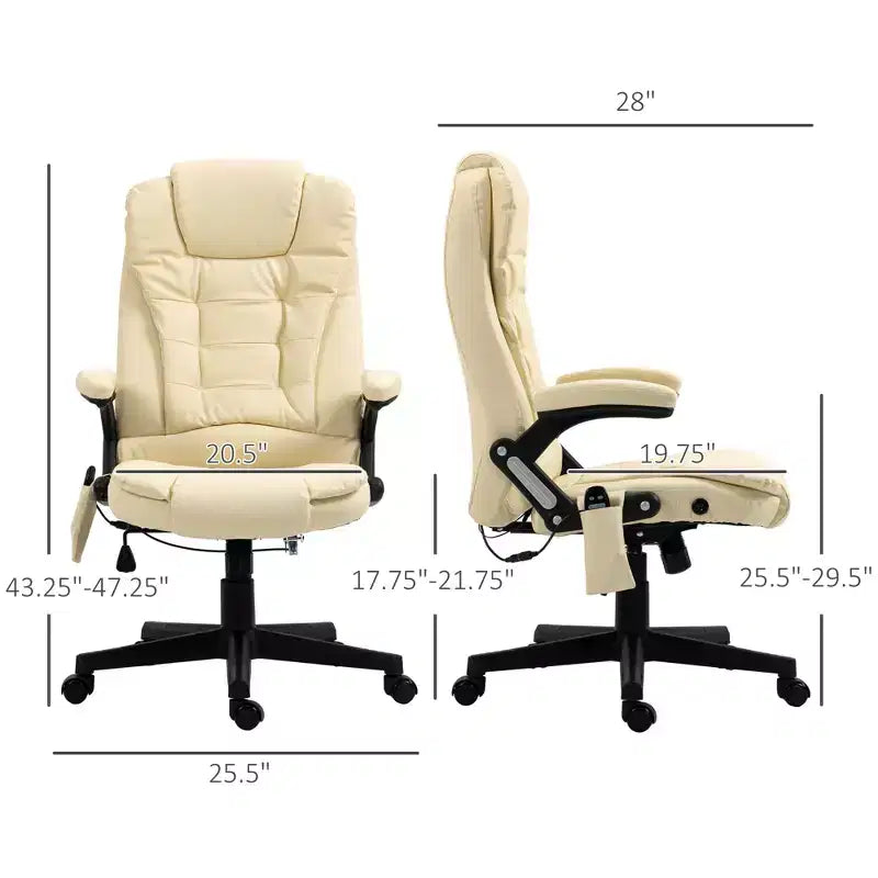 Fauteuil de bureau massant, Fauteuil d'ordinateur inclinable et chauffant avec 6 points de vibration, accoudoir et télécommande