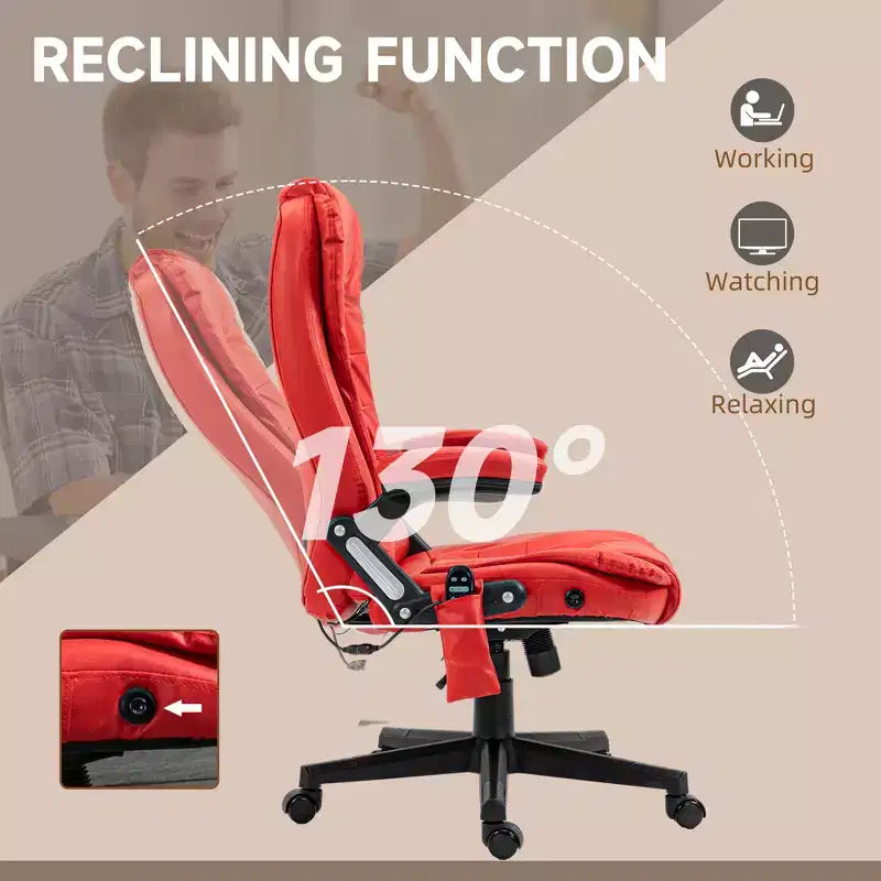 Fauteuil de bureau massant, Fauteuil d'ordinateur inclinable et chauffant avec 6 points de vibration, accoudoir et télécommande