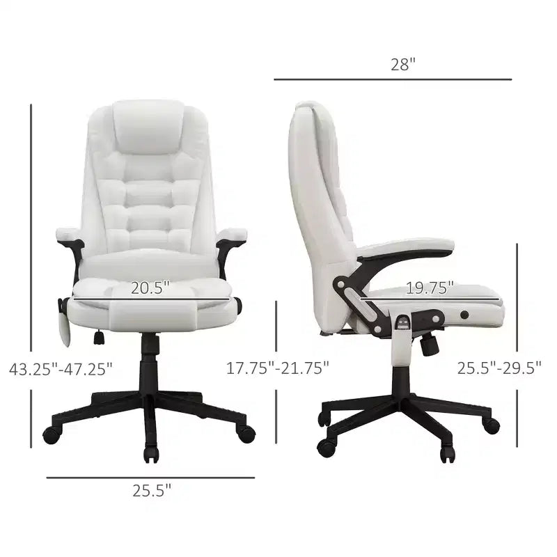 Fauteuil de bureau massant, Fauteuil d'ordinateur inclinable et chauffant avec 6 points de vibration, accoudoir et télécommande