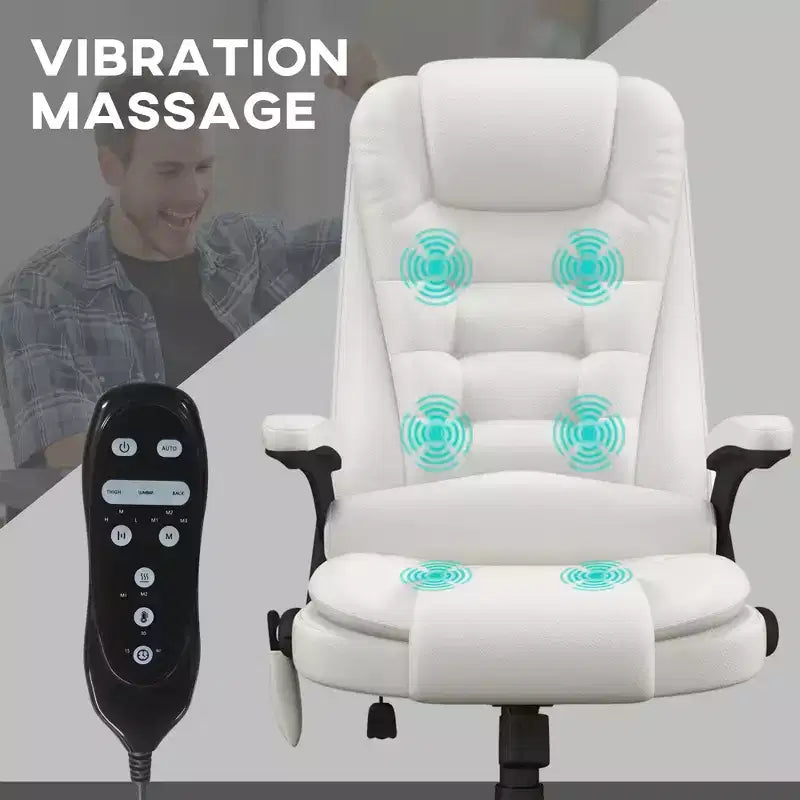Fauteuil de bureau massant, Fauteuil d'ordinateur inclinable et chauffant avec 6 points de vibration, accoudoir et télécommande