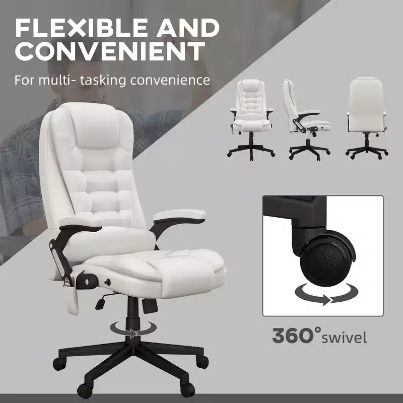 Fauteuil de bureau massant, Fauteuil d'ordinateur inclinable et chauffant avec 6 points de vibration, accoudoir et télécommande