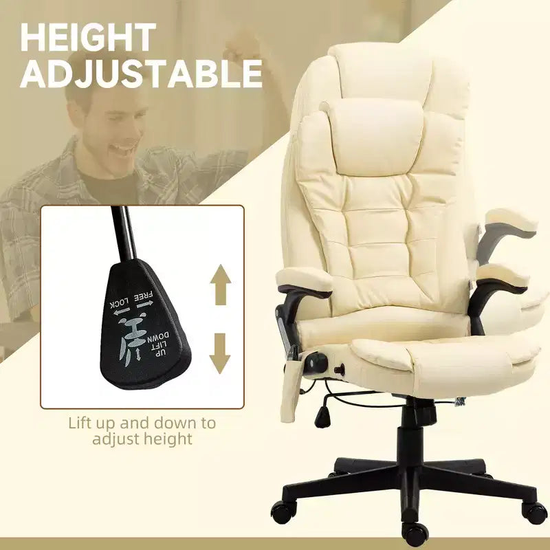Fauteuil de bureau massant, Fauteuil d'ordinateur inclinable et chauffant avec 6 points de vibration, accoudoir et télécommande