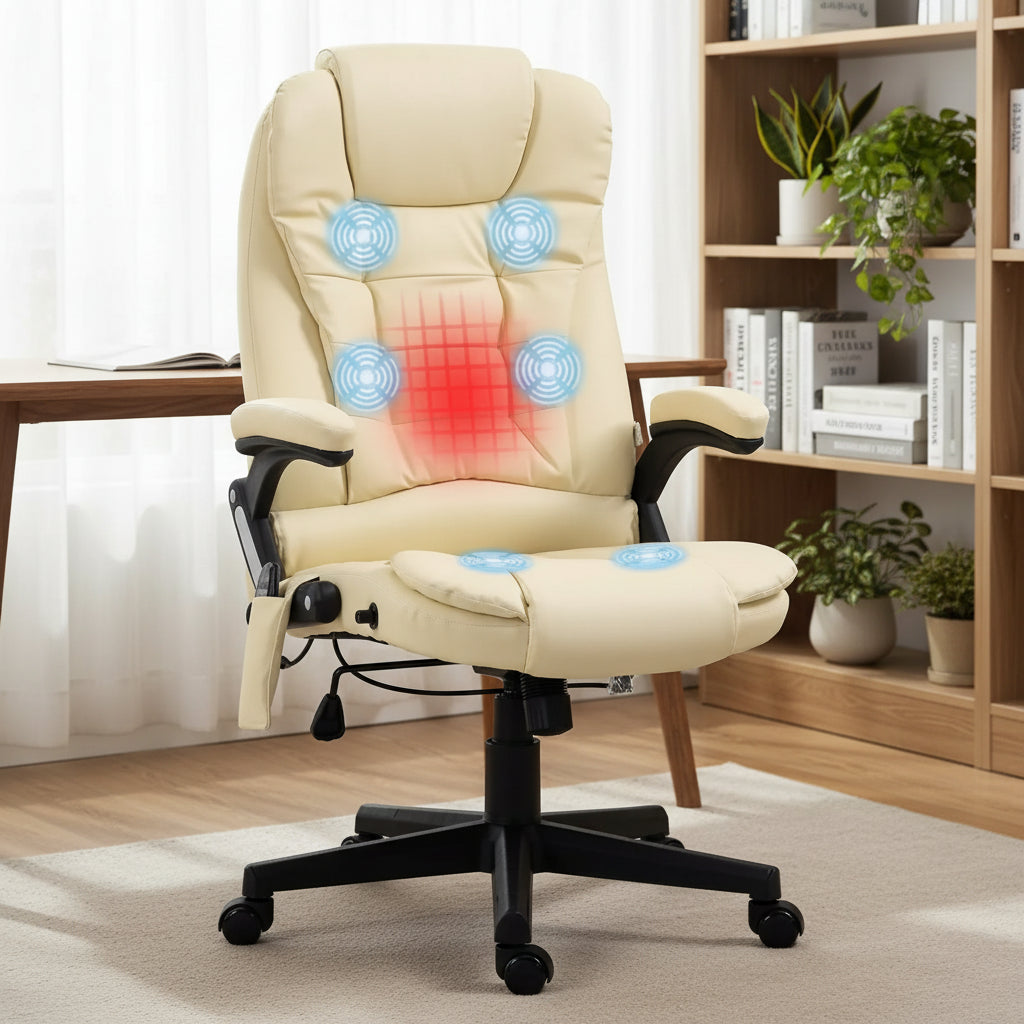 Massage Office Chair, Heated Reclining Computer Chair with 6 Vibration Points, Armrest and Remote