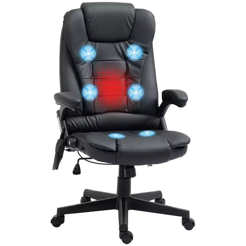 Fauteuil de bureau massant, Fauteuil d'ordinateur inclinable et chauffant avec 6 points de vibration, accoudoir et télécommande
