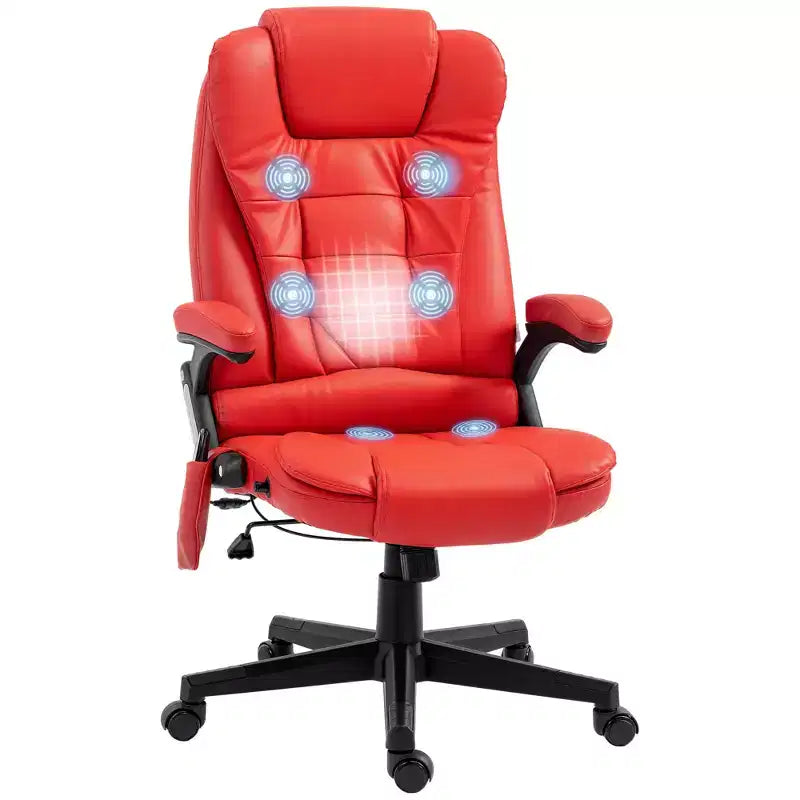Fauteuil de bureau massant, Fauteuil d'ordinateur inclinable et chauffant avec 6 points de vibration, accoudoir et télécommande