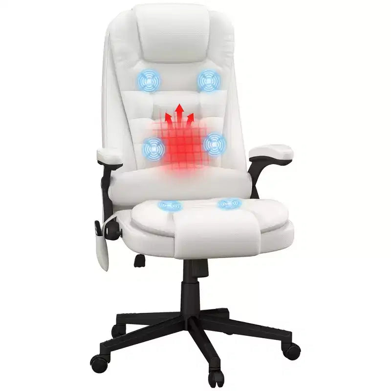 Fauteuil de bureau massant, Fauteuil d'ordinateur inclinable et chauffant avec 6 points de vibration, accoudoir et télécommande