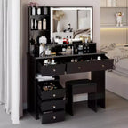 Coiffeuse Okak 41 po avec miroir à commande tactile extra-large, grande capacité de rangement, coiffeuse pour chambre à coucher, studio