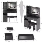 Coiffeuse Okak 41 po avec miroir à commande tactile extra-large, grande capacité de rangement, coiffeuse pour chambre à coucher, studio