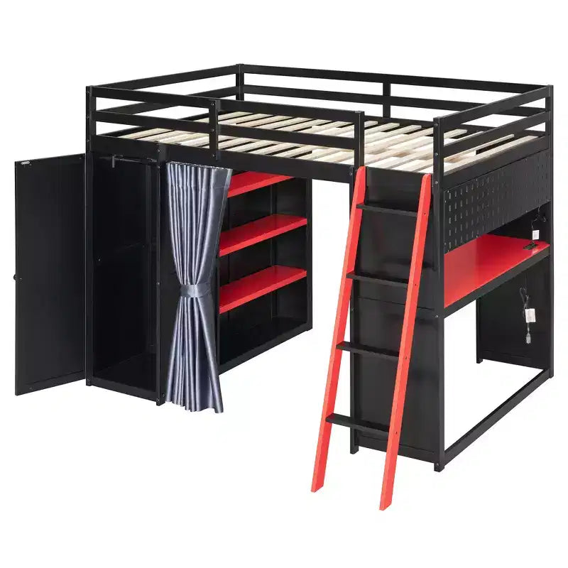 Lit mezzanine pleine grandeur pour le jeu moderne avec lumières RVB, bureau et rangements
