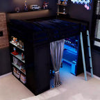 Lit mezzanine pleine grandeur pour le jeu moderne avec lumières RVB, bureau et rangements