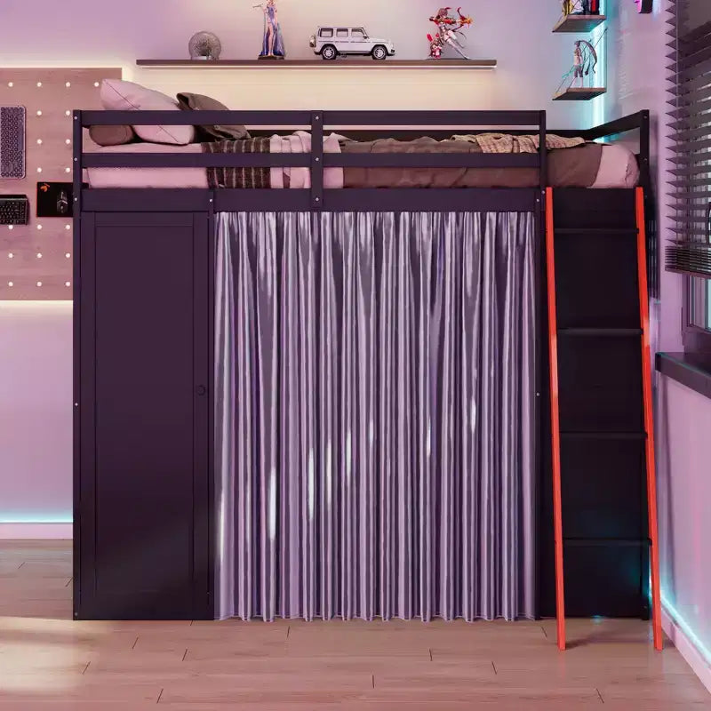 Lit mezzanine pleine grandeur pour le jeu moderne avec lumières RVB, bureau et rangements