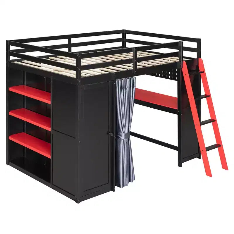 Lit mezzanine pleine grandeur pour le jeu moderne avec lumières RVB, bureau et rangements