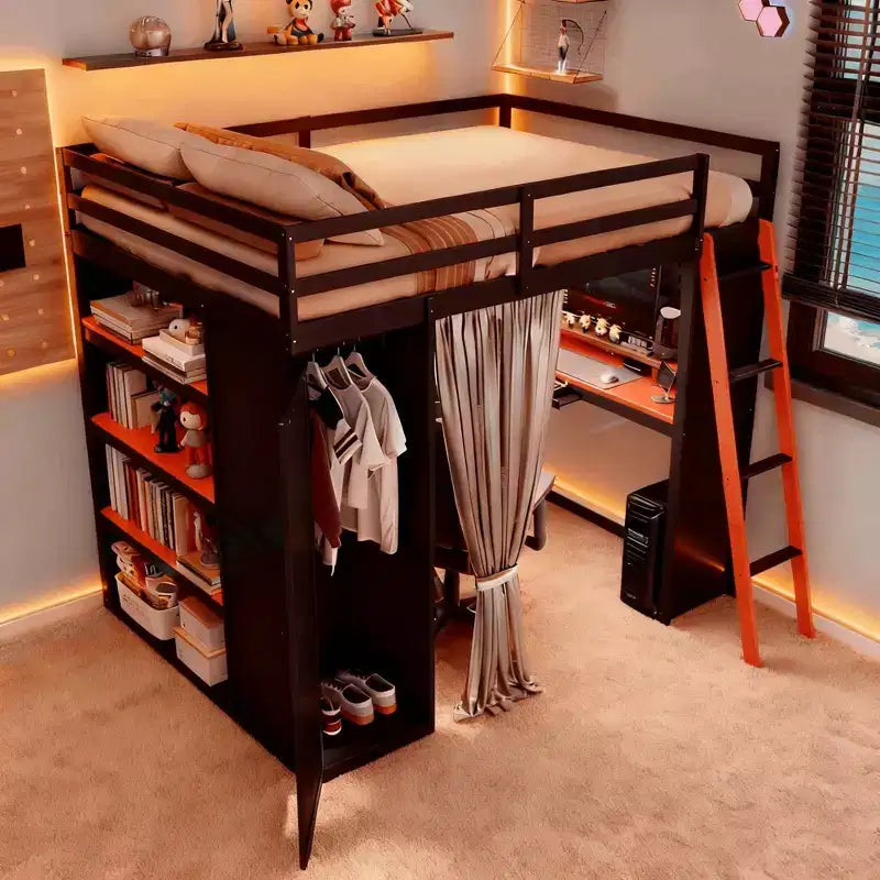 Lit mezzanine pleine grandeur pour le jeu moderne avec lumières RVB, bureau et rangements