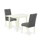 HomeStock 3-Piece Linen White Finish Solid Wood Top Dining Table Set