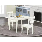 Ensemble de salle à manger 3 pièces HomeStock, dessus en bois massif rectangulaire, finition lin blanc, avec rallonge papillon