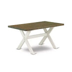 HomeStock Table de salle à manger 7 pièces avec plateau en bois massif, finition lin blanc brossé et 6 chaises