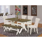 Ensemble de salle à manger jacobéen 6 pièces en bois massif – Table de 183 cm, banc et 4 chaises, 5 places