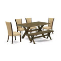 HomeStock 6-Piece Rectangle Distressed Jacobean Finish Solid Wood Top Dining Table with 1-Bench, 4-Chairs