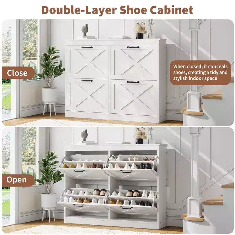 41Meuble à chaussures avec 4 tiroirs basculants, meuble à chaussures moderne style ferme avec étagères réglables, organisateur autoportant étroit pour salon, chambre à coucher