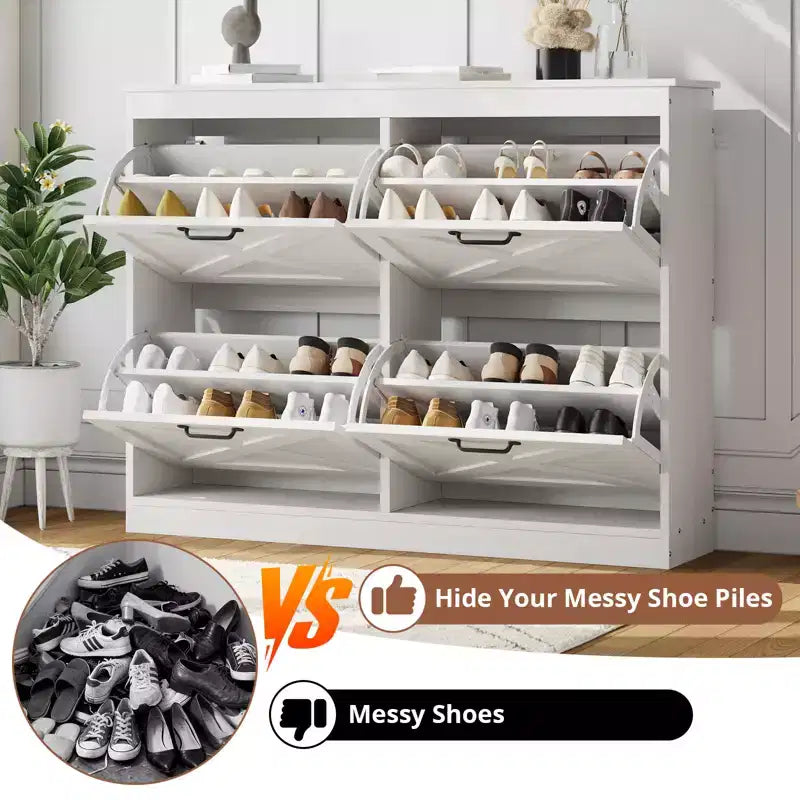 41Meuble à chaussures avec 4 tiroirs basculants, meuble à chaussures moderne style ferme avec étagères réglables, organisateur autoportant étroit pour salon, chambre à coucher