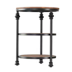 Three-tiered round side table, perfect for decorating compact living rooms. Features metal legs, suitable for bedrooms and living rooms.