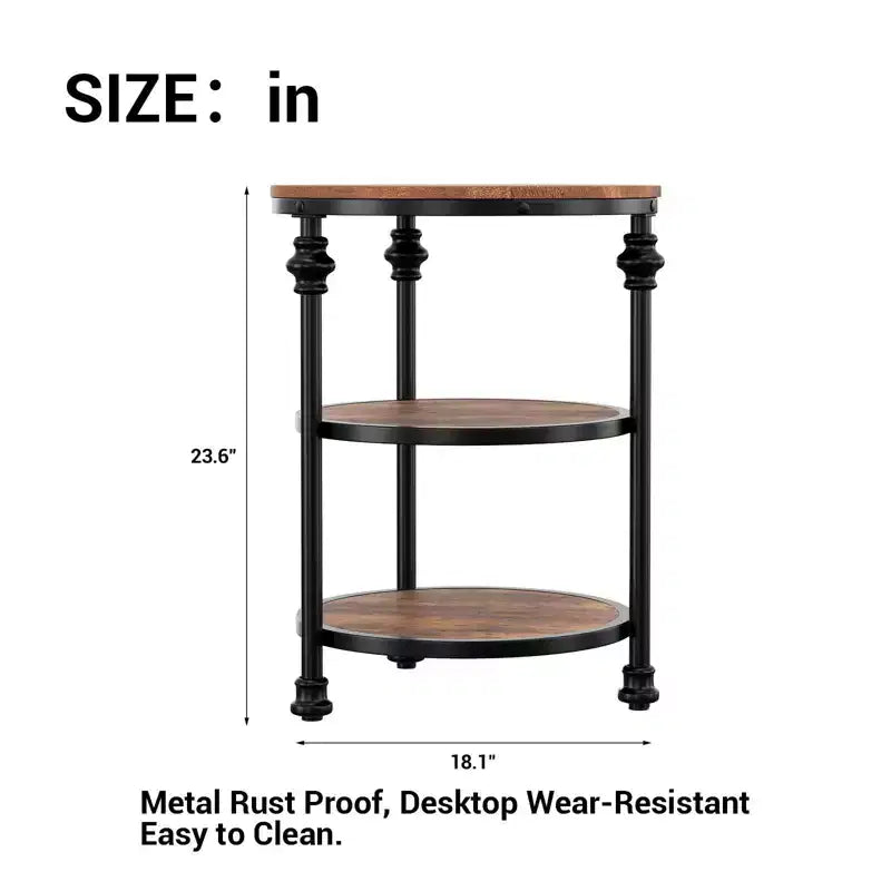 Table d'appoint ronde à trois niveaux, parfaite pour décorer les petits salons. Dotée de pieds en métal, elle convient aux chambres et aux salons.