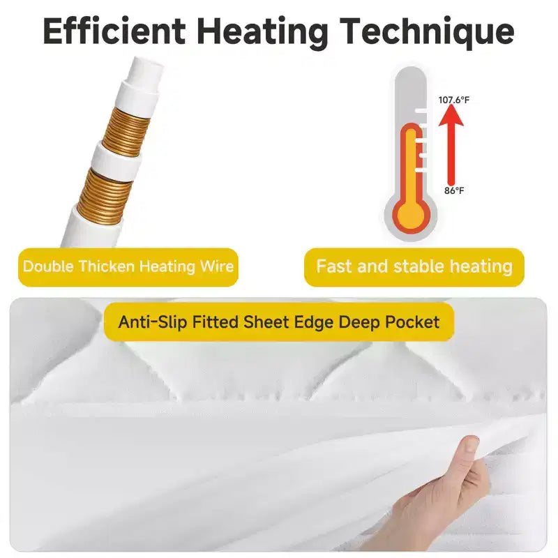 MAYEERTY Surmatelas Chauffant Extra Large Double Commande 12 Niveaux de Chaleur Arrêt Automatique 12 Heures
