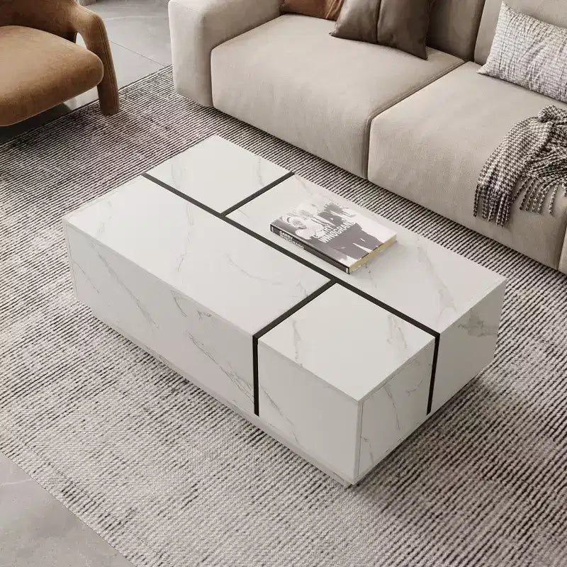 Table basse rectangulaire Bestier 47,2" avec plateau coulissant, 2 tiroirs et 2 rangements dissimulés pour salon