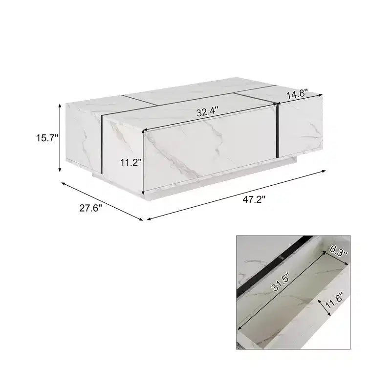 Table basse rectangulaire Bestier 47,2" avec plateau coulissant, 2 tiroirs et 2 rangements dissimulés pour salon