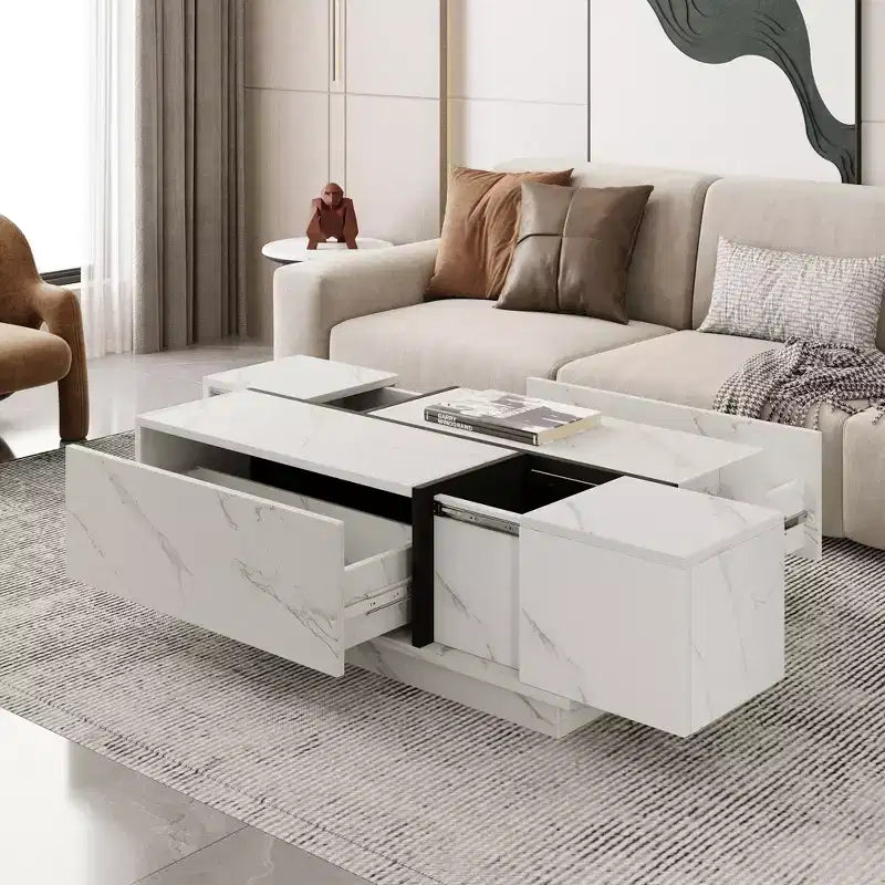 Table basse rectangulaire Bestier 47,2" avec plateau coulissant, 2 tiroirs et 2 rangements dissimulés pour salon