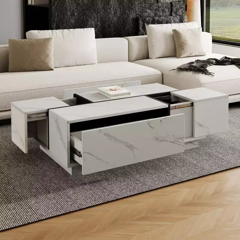 Table basse rectangulaire Bestier 47,2" avec plateau coulissant, 2 tiroirs et 2 rangements dissimulés pour salon