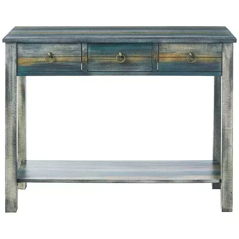 Console Table Royal Hampton, Chêne Antique et Bleu Sarcelle